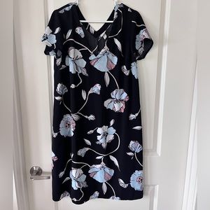 Black & Floral Shift Dress with Pockets
